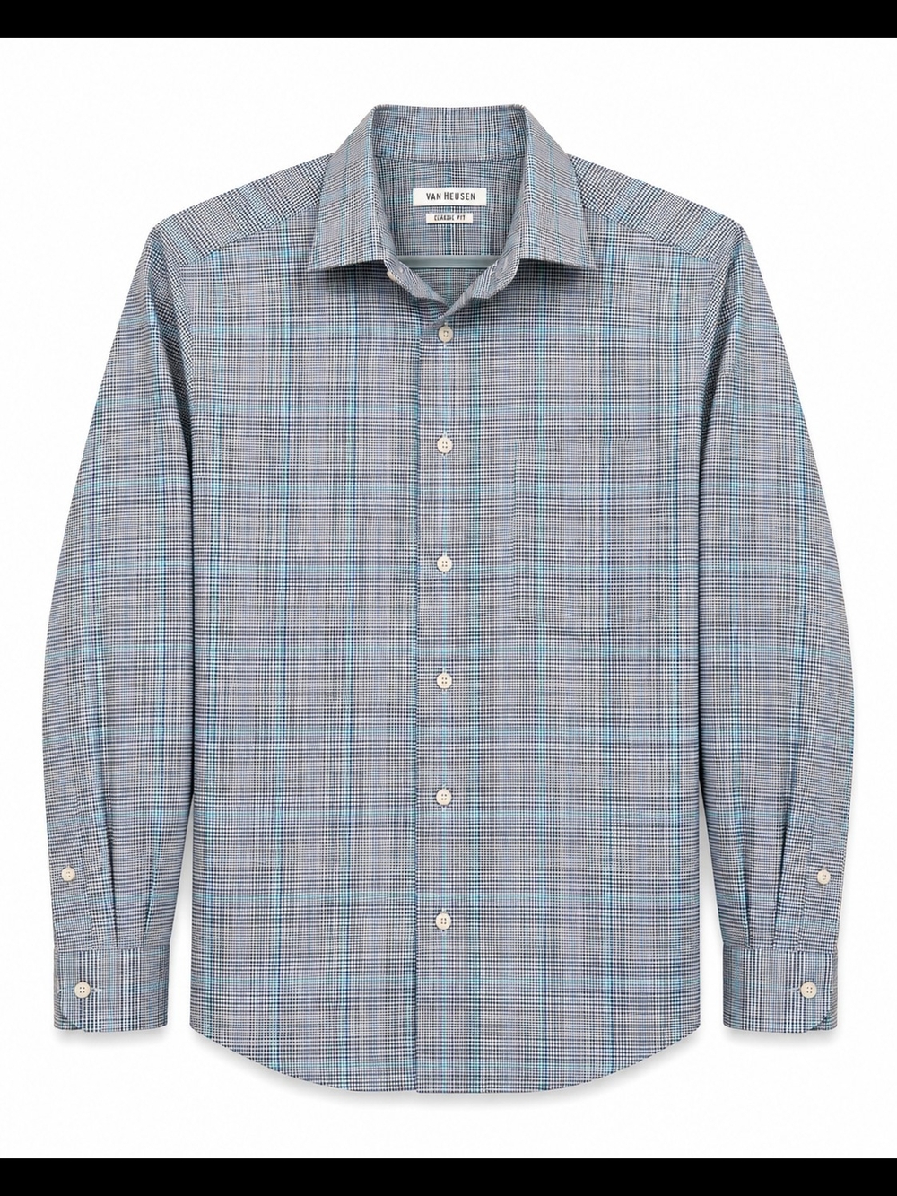 Van Heusen Gray and Blue Plaid Dress Shirt Regular Fit 16.5